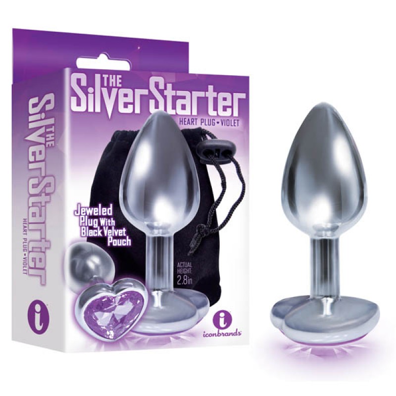 Silver Starter Bejeweled Heart Plug - Violet